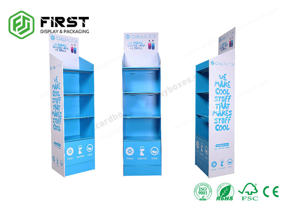 Full Color Printed Portable 4 Shelves Carton Stand Paperboard Cardboard Floor Display Stand