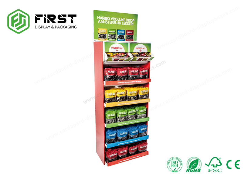 Foldable Full Color Printed Custom Cardboard Floor Display Shelf For Retail Promotion