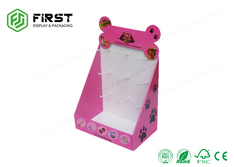 Recyclable Paper Handmade Logo Printed Cardboard Counter Display Stand With Hooks For Promotion