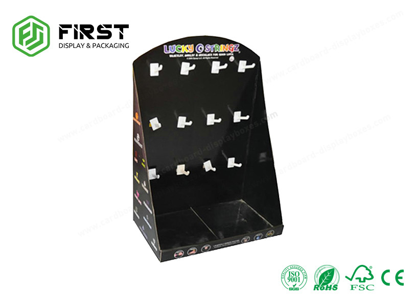 Recyclable Paper Handmade Logo Printed Cardboard Counter Display Stand With Hooks For Promotion